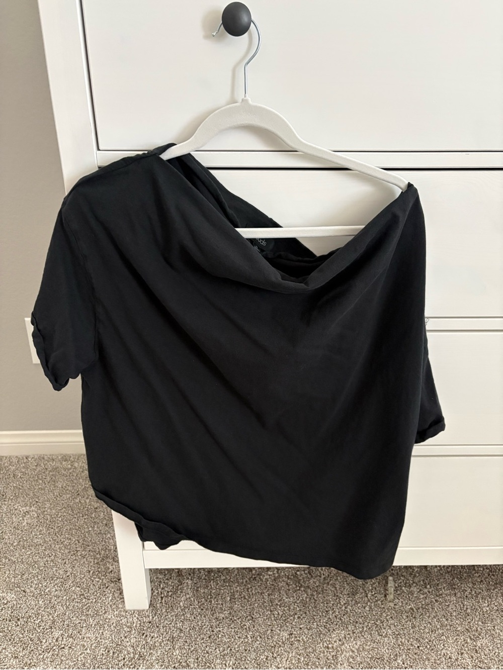 nuuds Black Draped Off-Shoulder Short Sleeve Top